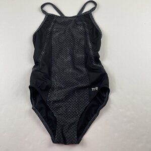 TYR One Piece Swimsuit Women’s Sz 36 Black High Cut Criss Cross Back Straps